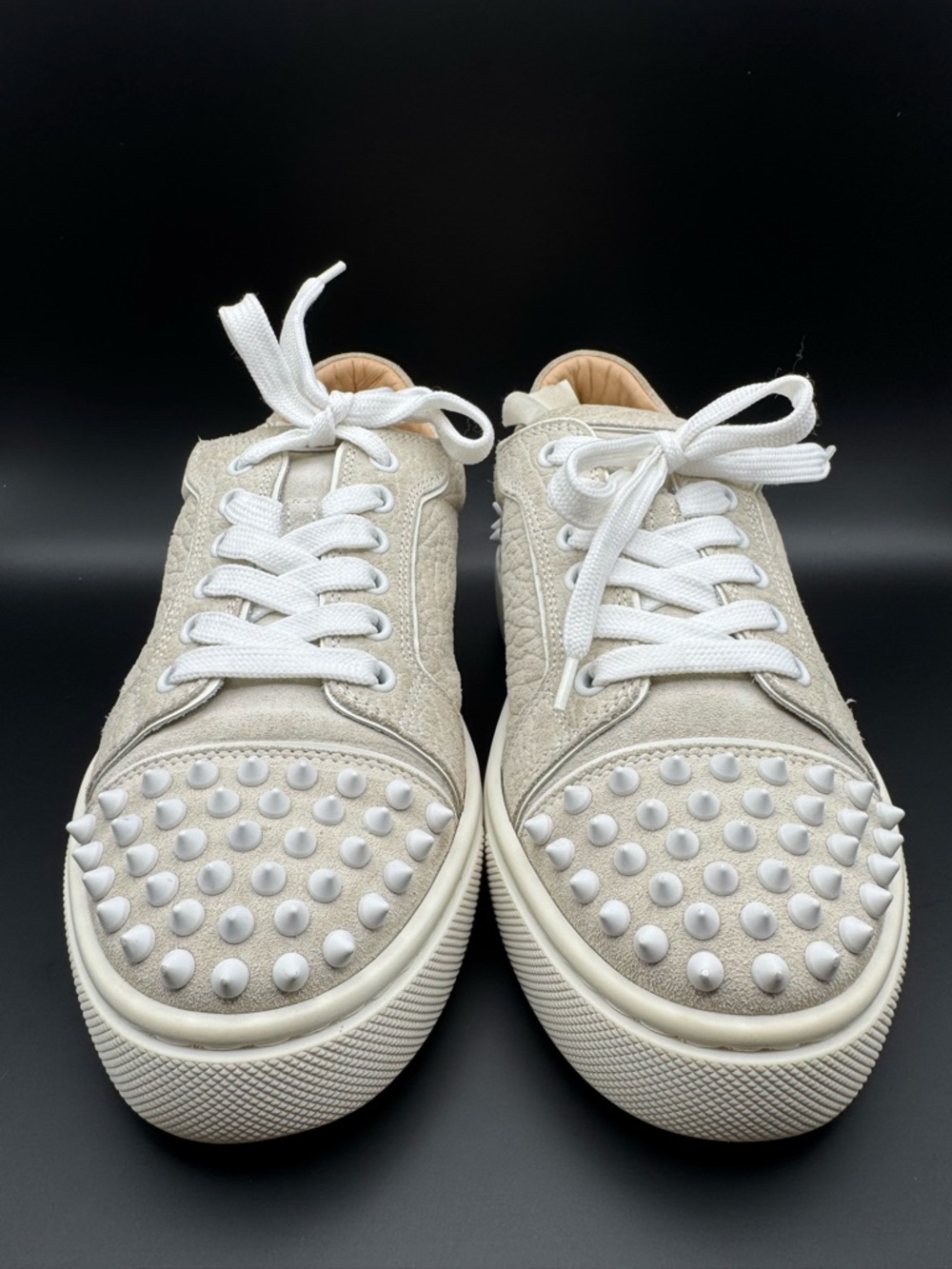 Christian Louboutin Vieira Spike Low Top Sneaker White Suede 37.5 - Picture 3 of 8